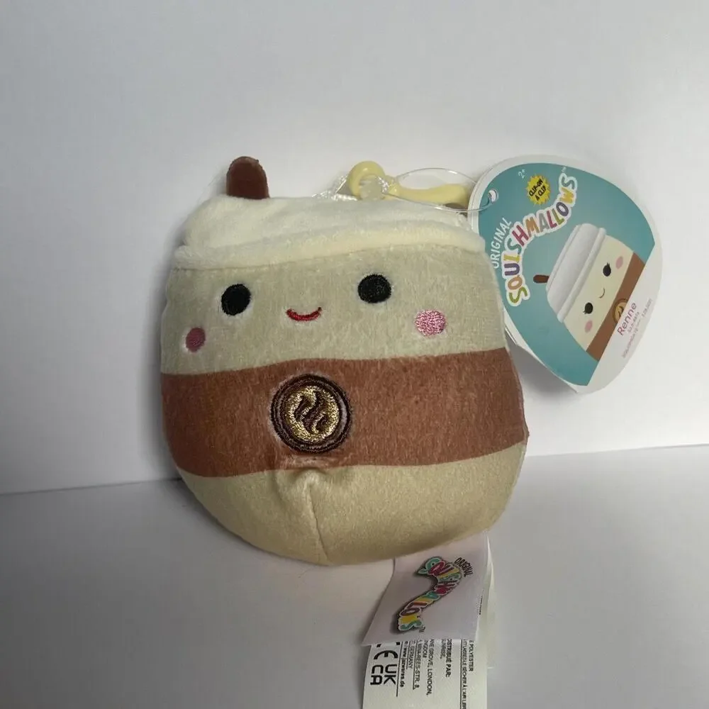 Squishmallows RENNE the LATTE / COFFEE 3.5” Clip Keychain NWT